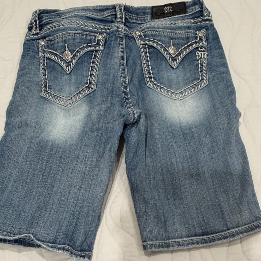 Miss Me Blue Jean Shorts with White Stitching - Picture 3 of 3